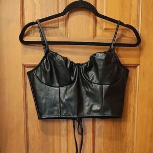 Cider Black Crop Fitted Bodysuit with Bustier Style